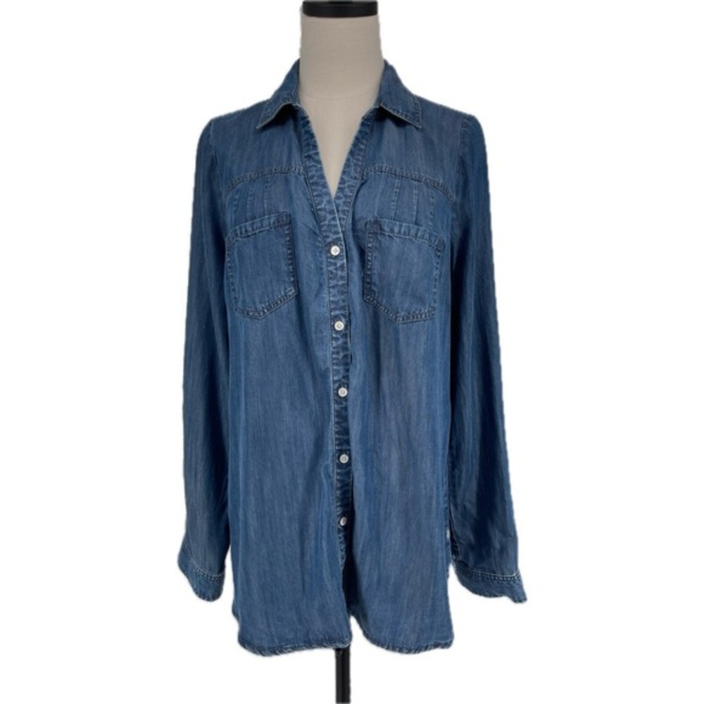 NWT‎ Soft Joie Brady Medium Indigo Long Roll Tab Sleeve Button Down Top Blouse L